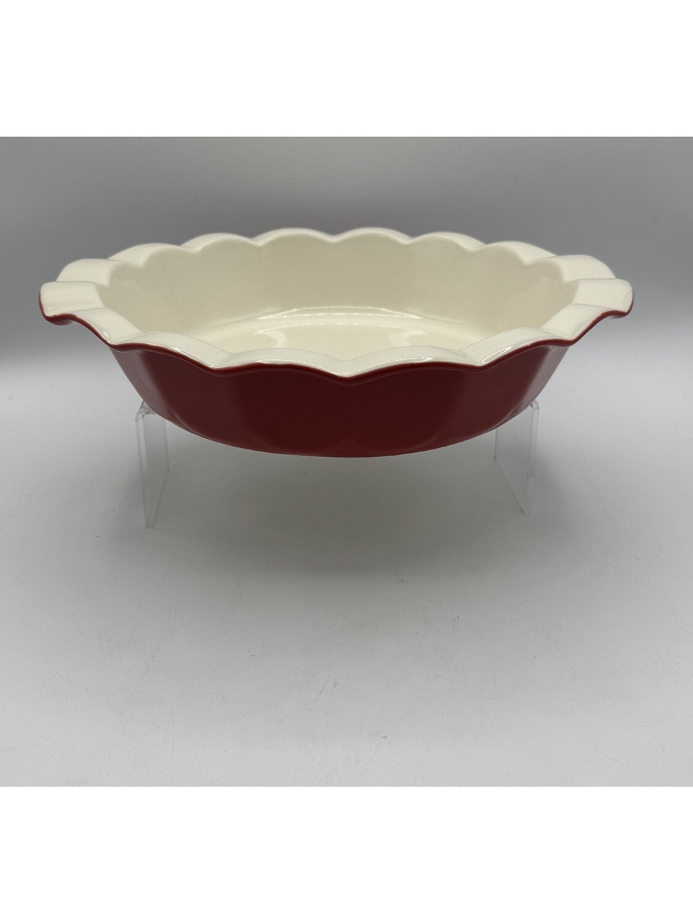 Vintage Color Cast Stoneware Red Pie Plate w/ Scalloped Edges 11' Inch Pre-own